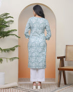 Vaasva Women Mint Cotton Printed Straight Kurti