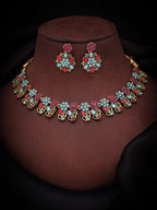 Tehzeeb Creations Luxurious Gold Polished Sky Blue Color Choker Necklace Set With Matching Earrings