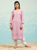 HOUSE OF KARI Cotton Floral Embroidered Chikankari Kurta