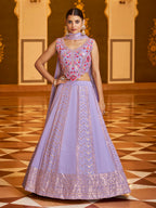 Myra Lavender Gorgette Embroidered Designer Lehenga Choli