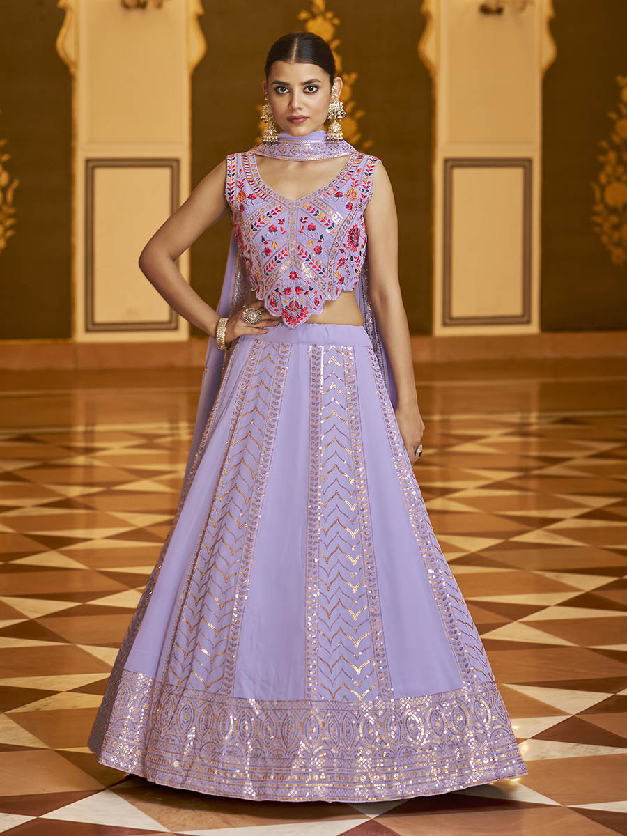 Myra Lavender Gorgette Embroidered Designer Lehenga Choli