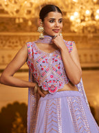 Myra Lavender Gorgette Embroidered Designer Lehenga Choli