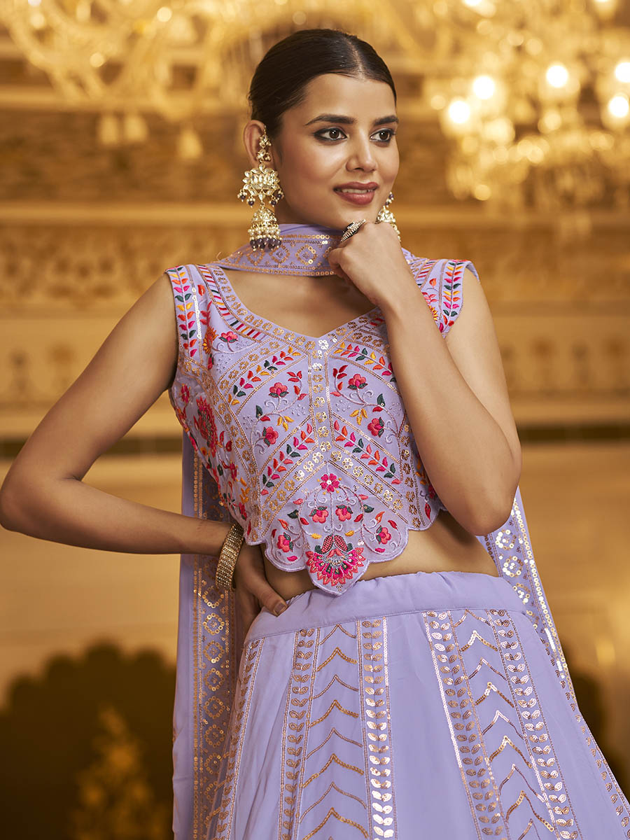 Myra Lavender Gorgette Embroidered Designer Lehenga Choli