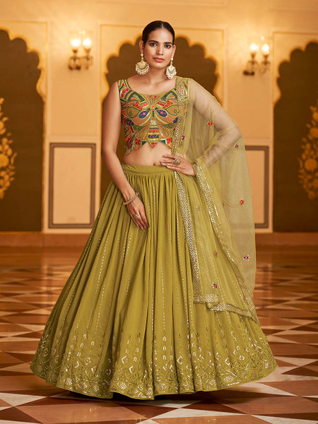 Myra Folurecent Green Gorgette Embroidered Designer Lehenga Choli