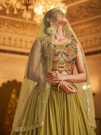 Myra Folurecent Green Gorgette Embroidered Designer Lehenga Choli