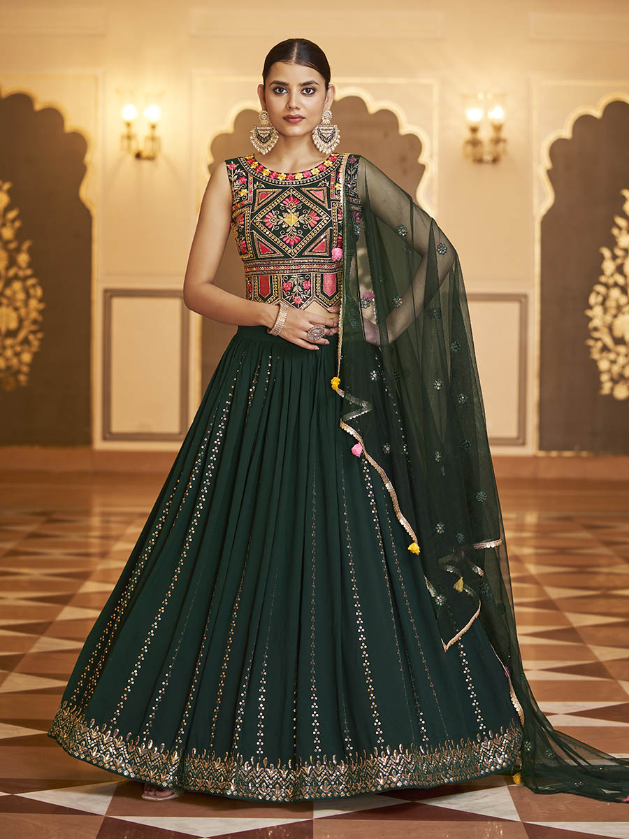 Myra Green Gorgette Embroidered Designer Lehenga Choli