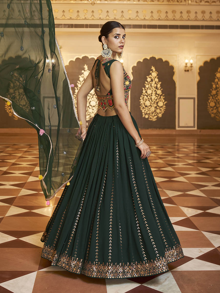 Myra Green Gorgette Embroidered Designer Lehenga Choli