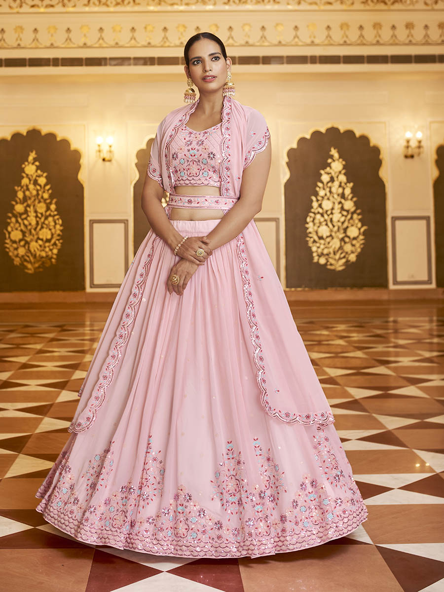 Myra Pink Gorgette Embroidered Designer Lehenga Choli
