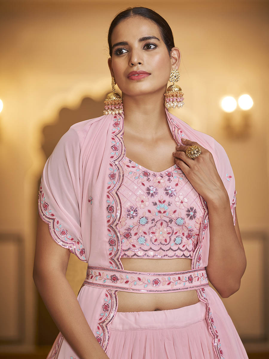 Myra Pink Gorgette Embroidered Designer Lehenga Choli