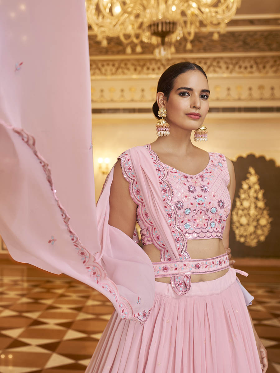 Myra Pink Gorgette Embroidered Designer Lehenga Choli