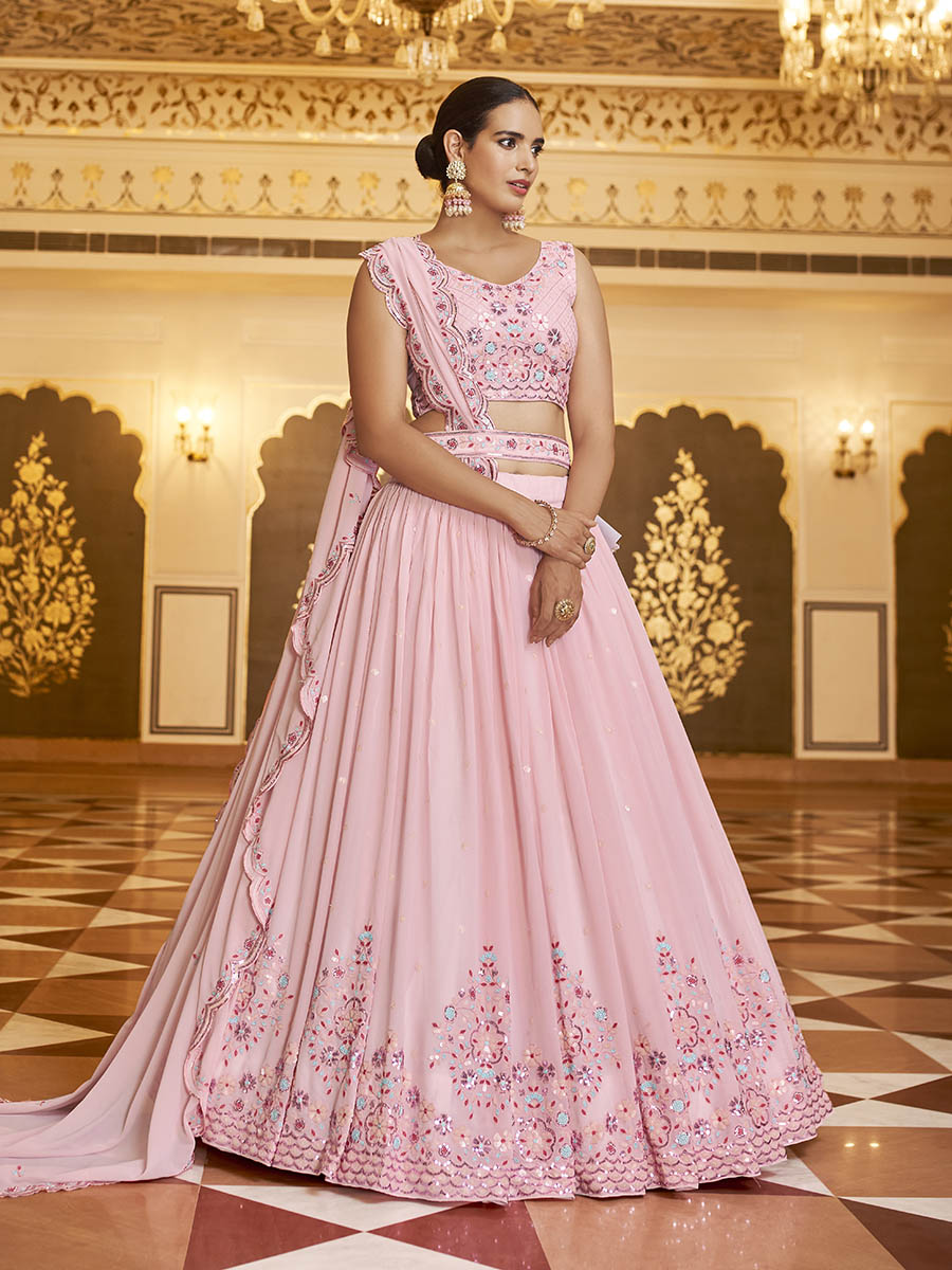 Myra Pink Gorgette Embroidered Designer Lehenga Choli