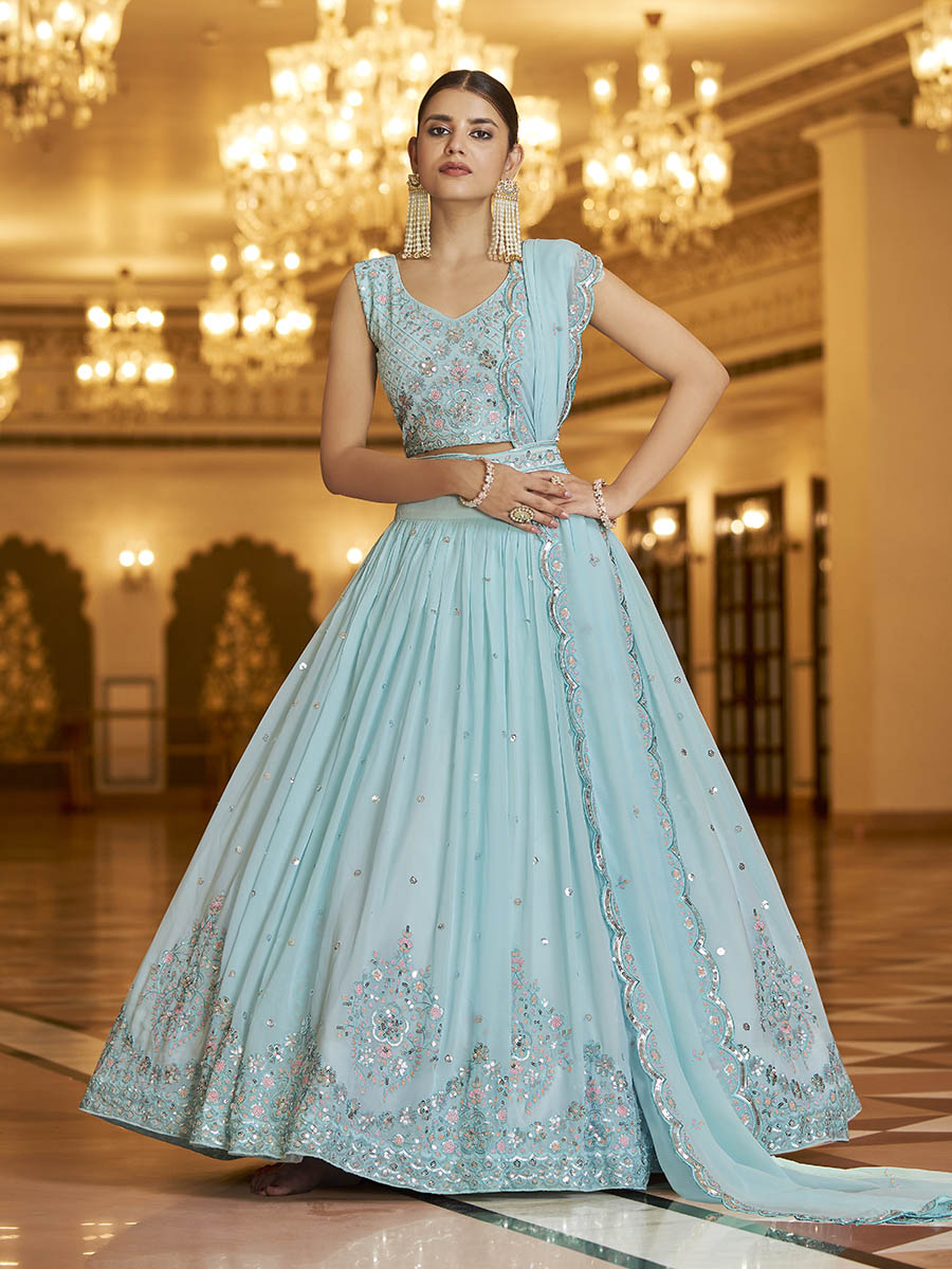 Myra Sky Gorgette Embroidered Designer Lehenga Choli