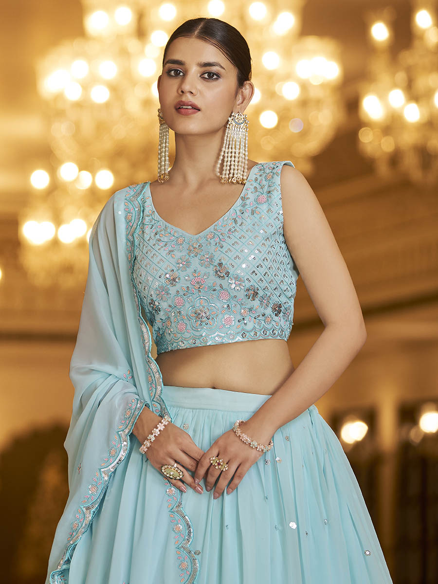 Myra Sky Gorgette Embroidered Designer Lehenga Choli