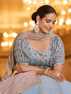 Myra Sky & Dusty Pink Gorgette Embroidered Designer Lehenga Choli