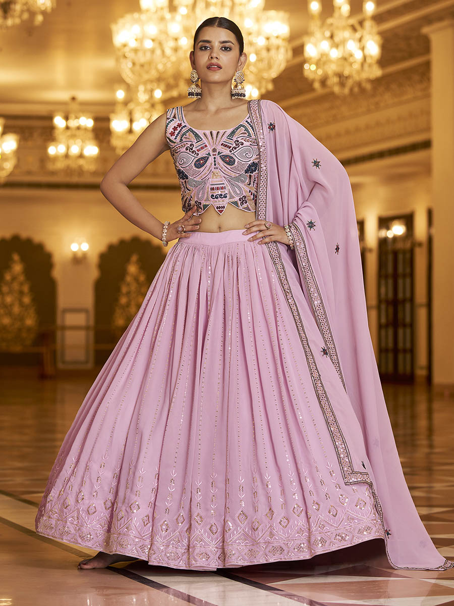Myra Dusty Gorgette Embroidered Designer Lehenga Choli
