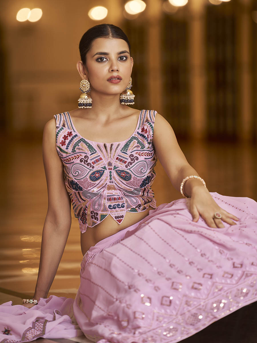 Myra Dusty Gorgette Embroidered Designer Lehenga Choli