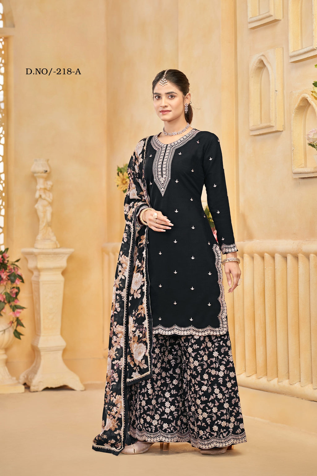 Anaita Black Roman Silk Embroidered Salwar Suit - Distacart