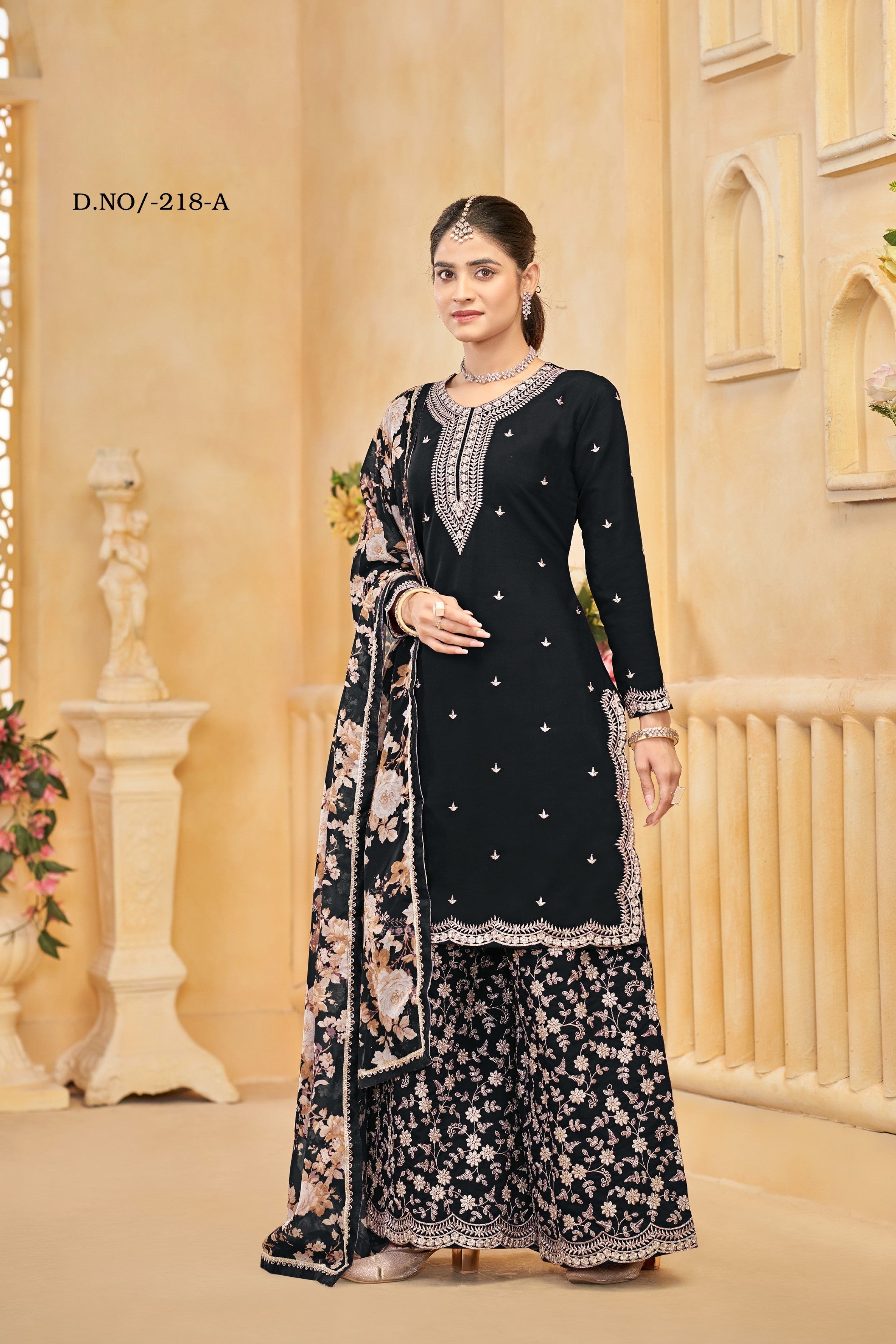 Anaita Black Roman Silk Embroidered Salwar Suit - Distacart