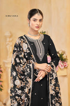 Anaita Black Roman Silk Embroidered Salwar Suit - Distacart