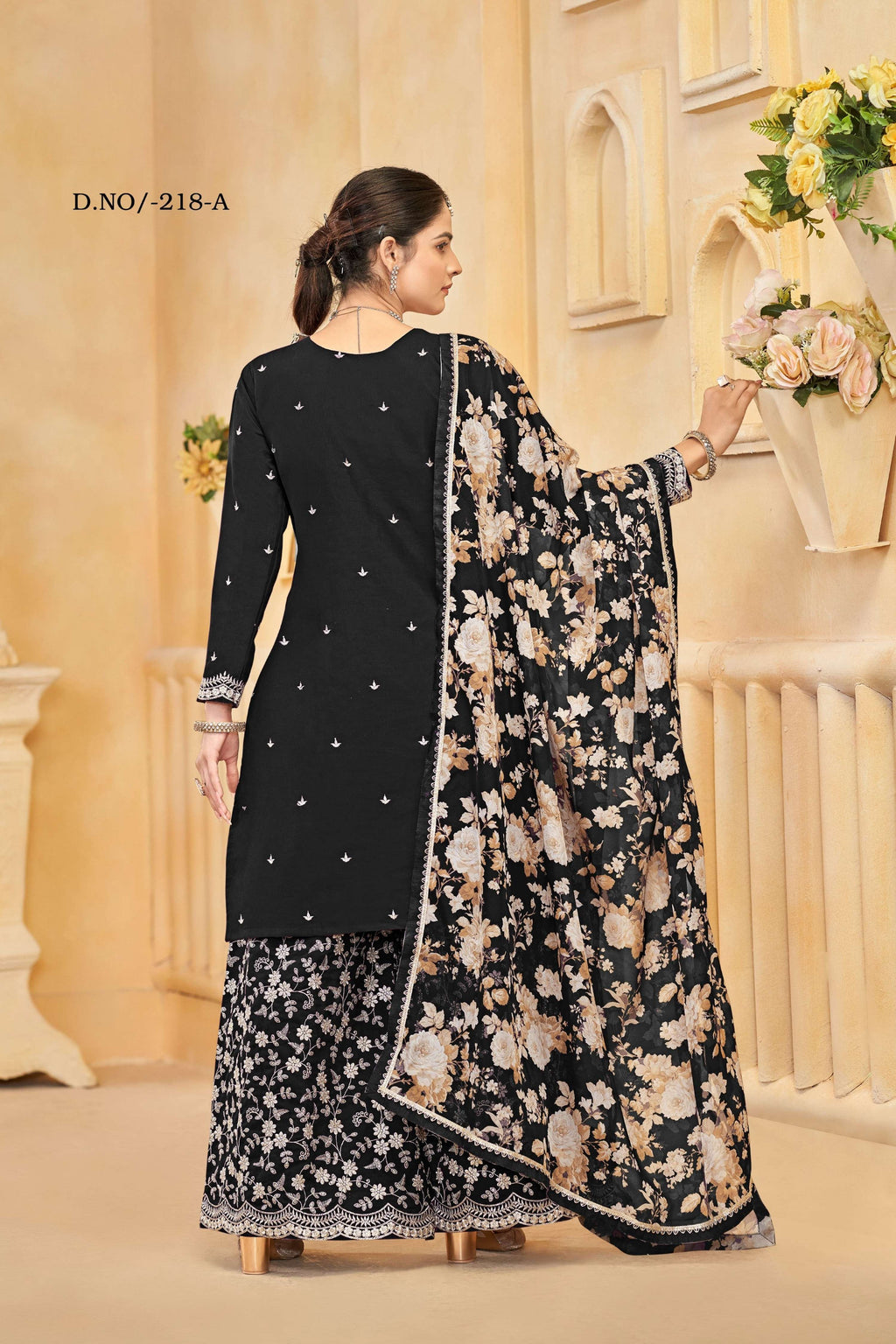 Anaita Black Roman Silk Embroidered Salwar Suit - Distacart