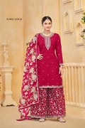 Anaita Red Roman Silk Embroidered Salwar Suit - Distacart