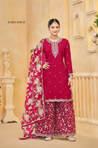 Anaita Red Roman Silk Embroidered Salwar Suit - Distacart