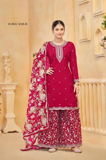 Anaita Red Roman Silk Embroidered Salwar Suit
