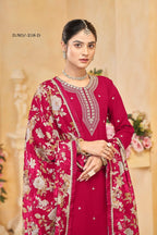 Anaita Red Roman Silk Embroidered Salwar Suit - Distacart