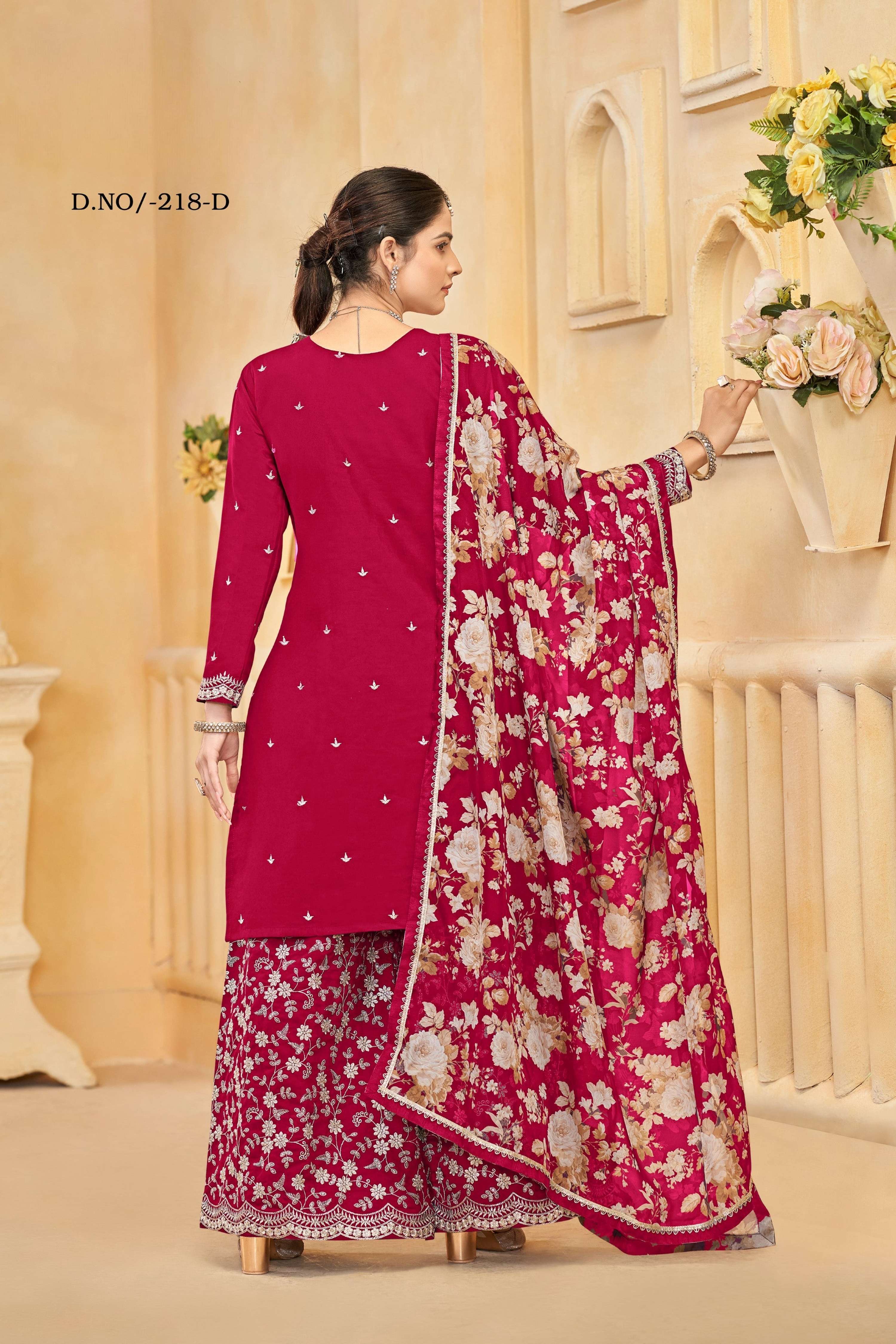 Anaita Red Roman Silk Embroidered Salwar Suit - Distacart