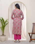 Vaasva Women Charcoal Cotton Printed Straight Kurti