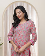 Vaasva Women Charcoal Cotton Printed Straight Kurti