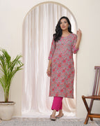Vaasva Women Charcoal Cotton Printed Straight Kurti