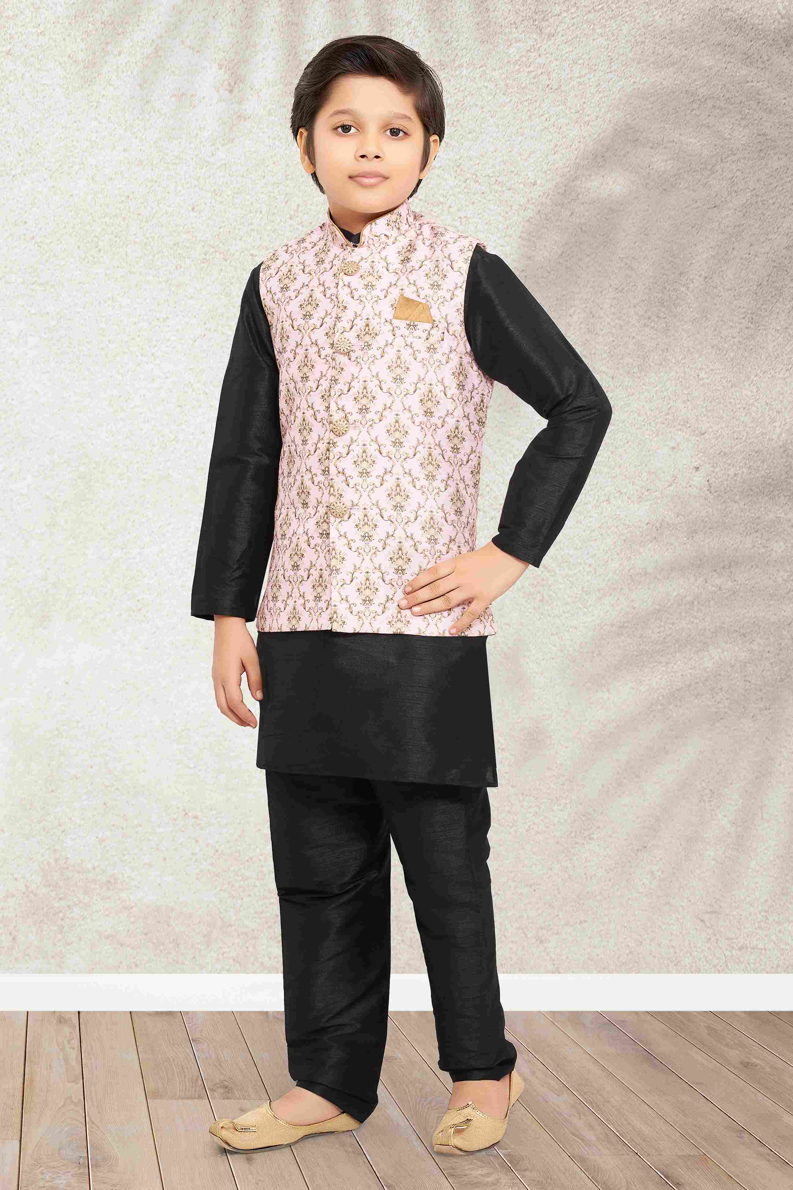 Raivat Ethnic Banarasi Silk Digital Printed Kurta Pajama With Jacket In Light Pink Colour - Distacart