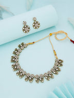 Tehzeeb Creations Luxurious Gold Polished White Colour Choker Necklace Set With Matching Earrings