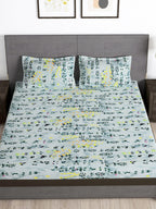 Story@home Arena Grey & Blue Floral Printed 180 TC Bedsheet & Pillow Covers - Distacart