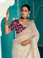Anaita Beige Embroidery Work Saree With Jacquard Work Blouse Piece - Distacart