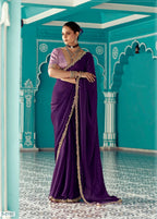 Anaita Violet Embroidery Work Saree With Jacquard Work Blouse Piece - Distacart
