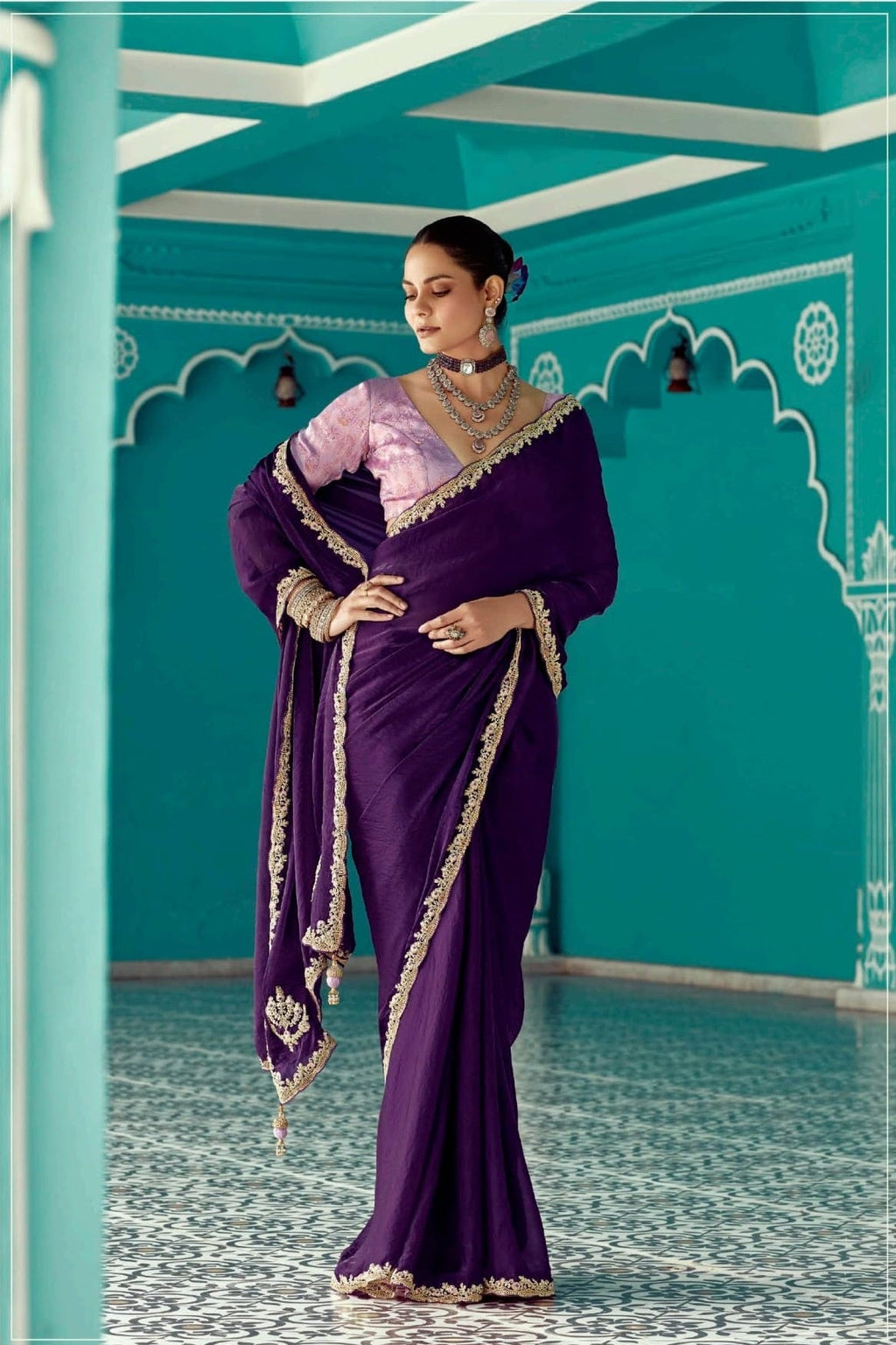 Anaita Violet Embroidery Work Saree With Jacquard Work Blouse Piece - Distacart
