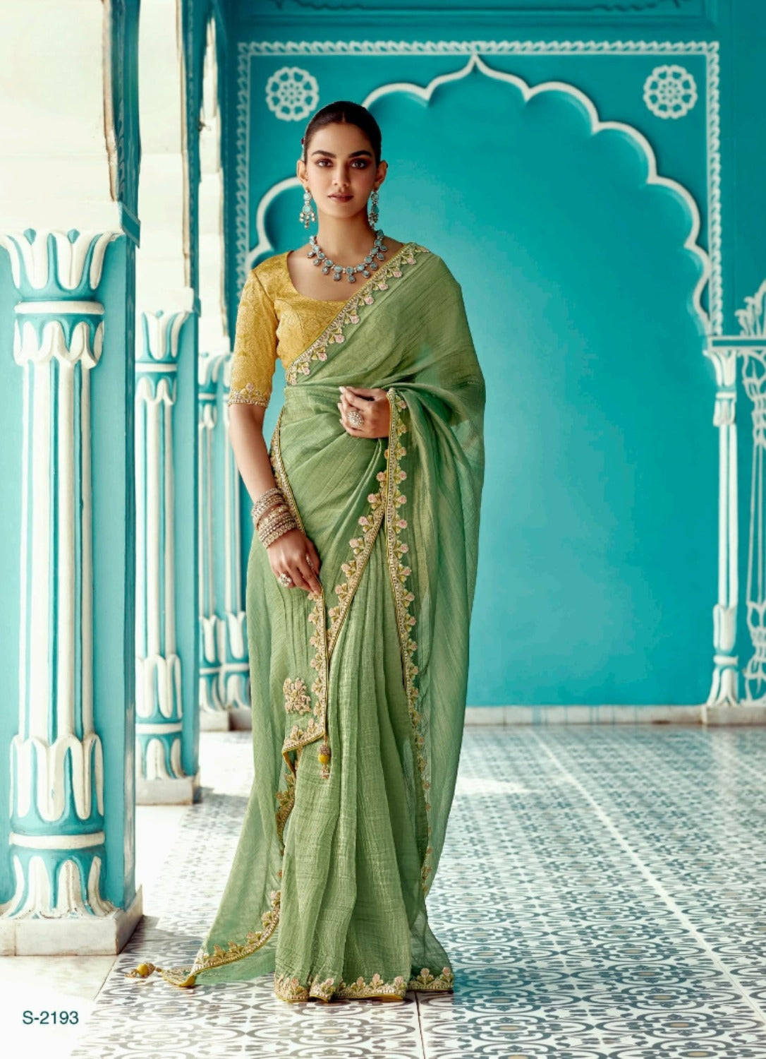 Anaita Green Embroidery Work Saree With Jacquard Work Blouse Piece - Distacart