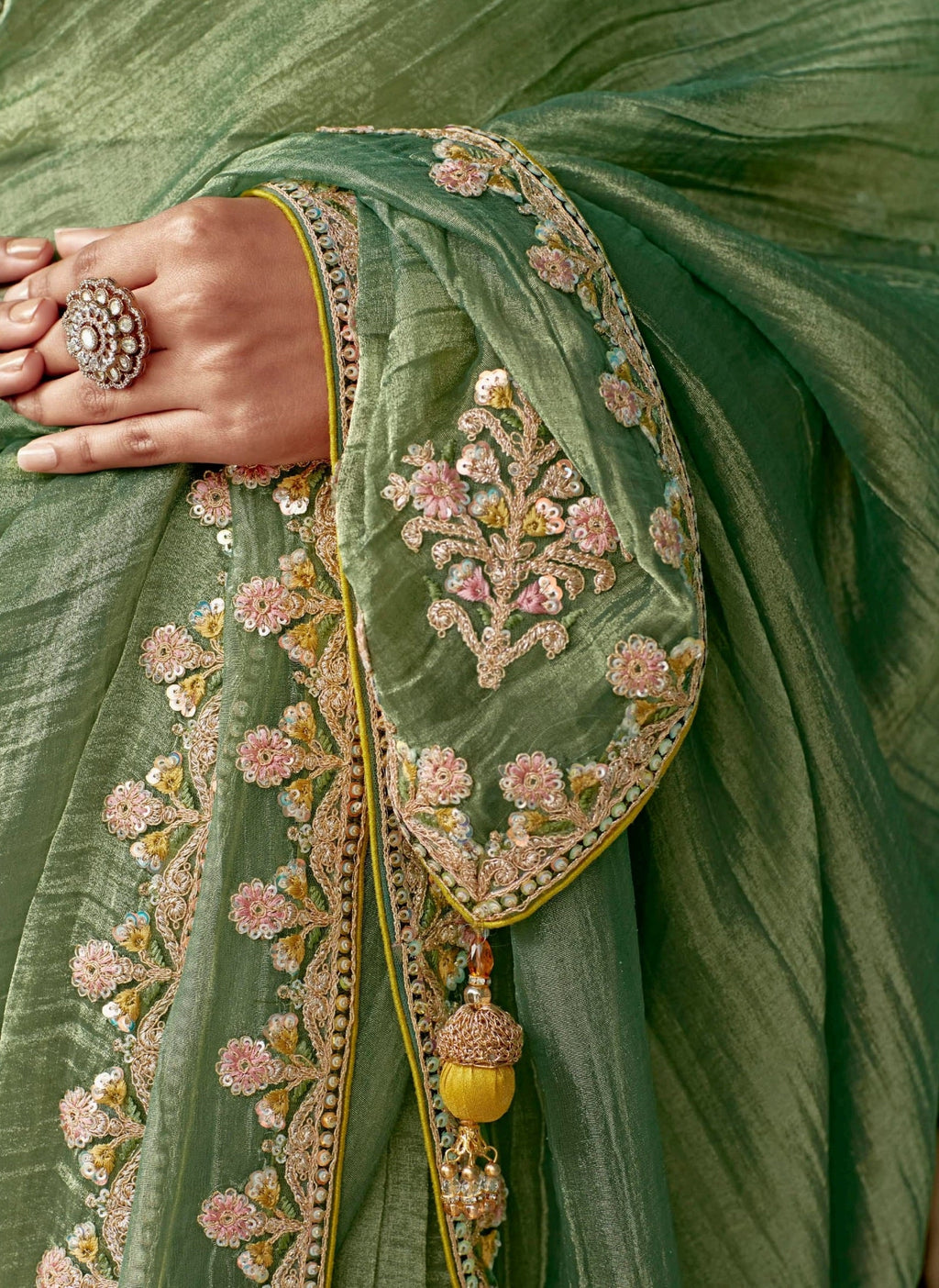 Anaita Green Embroidery Work Saree With Jacquard Work Blouse Piece - Distacart