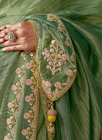 Anaita Green Embroidery Work Saree With Jacquard Work Blouse Piece - Distacart