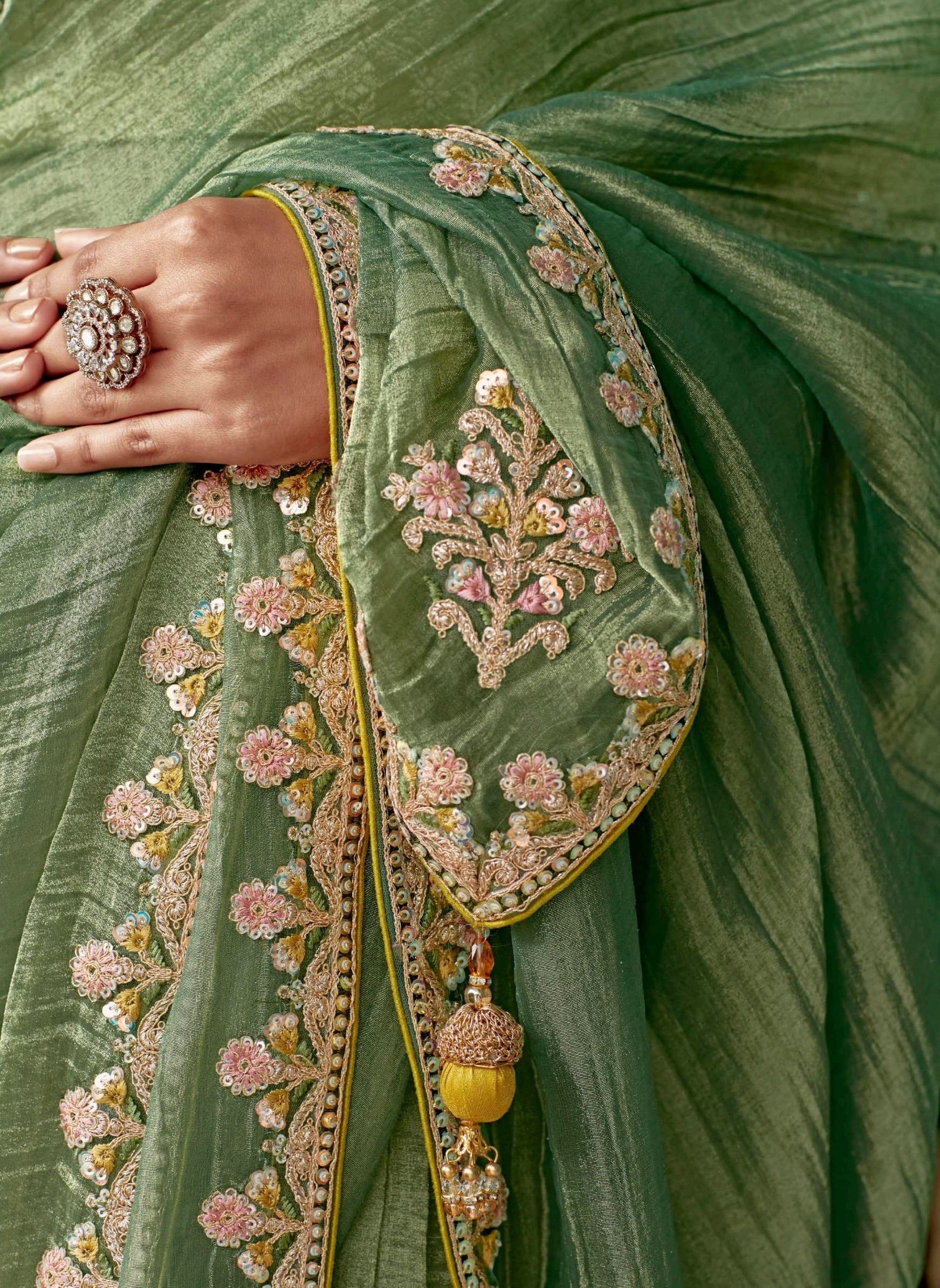 Anaita Green Embroidery Work Saree With Jacquard Work Blouse Piece - Distacart