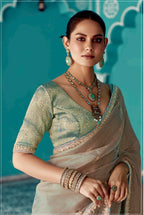 Anaita Cream Embroidery Work Saree With Jacquard Work Blouse Piece - Distacart
