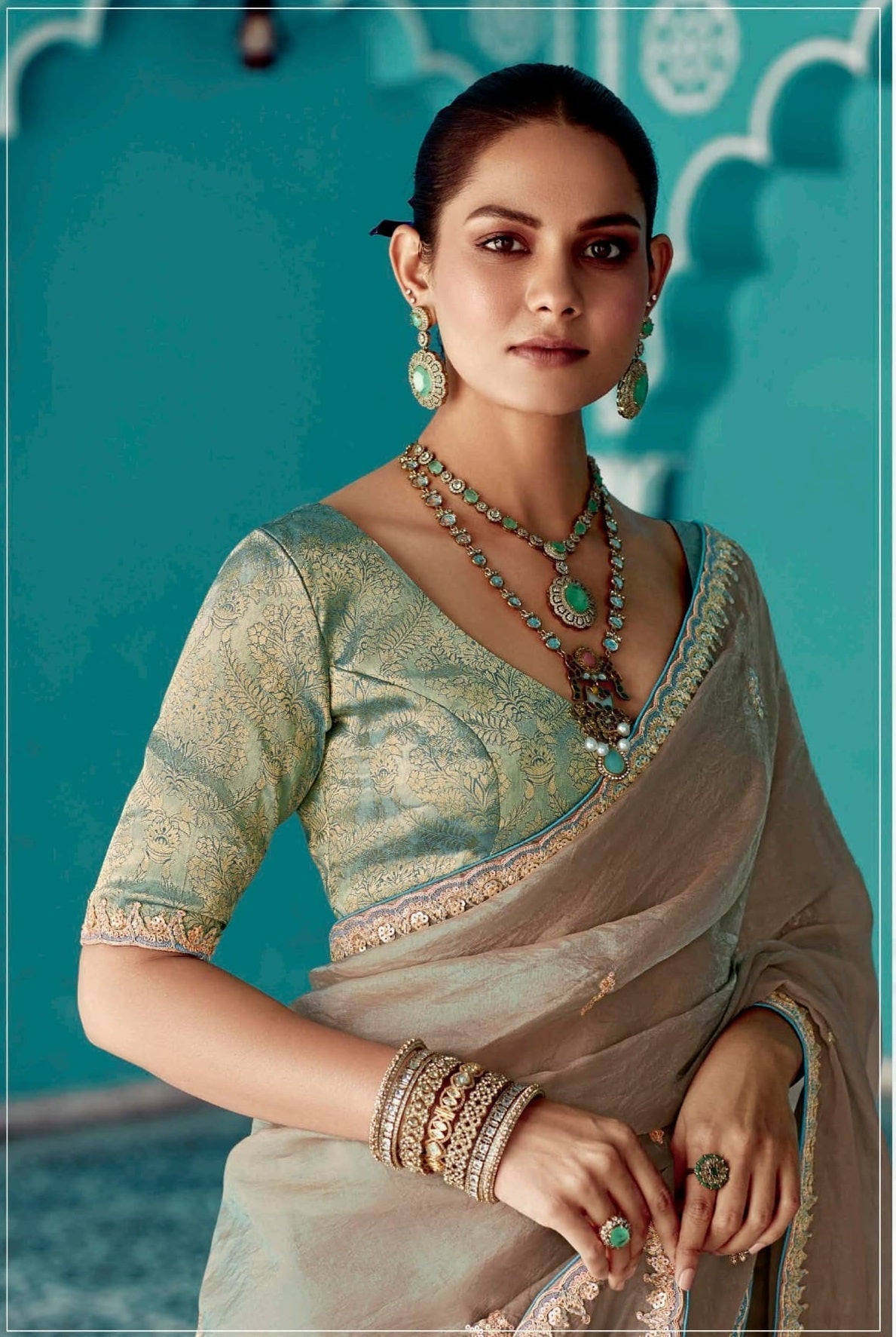 Anaita Cream Embroidery Work Saree With Jacquard Work Blouse Piece - Distacart