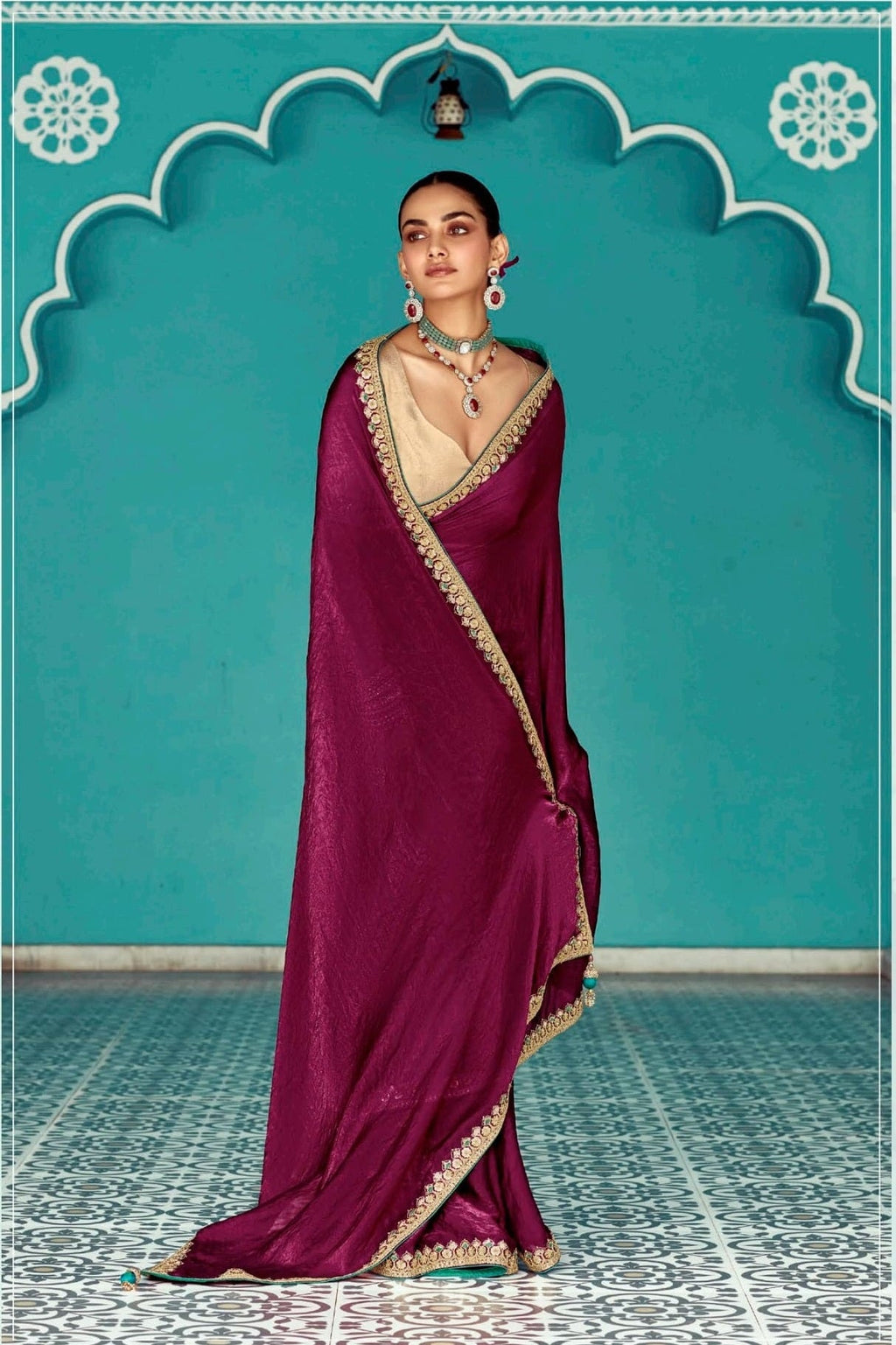 Anaita Maroon Embroidery Work Saree With Jacquard Work Blouse Piece - Distacart