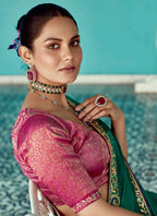 Anaita Dark Green Embroidery Work Saree With Jacquard Work Blouse Piece - Distacart