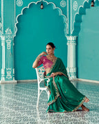 Anaita Dark Green Embroidery Work Saree With Jacquard Work Blouse Piece - Distacart