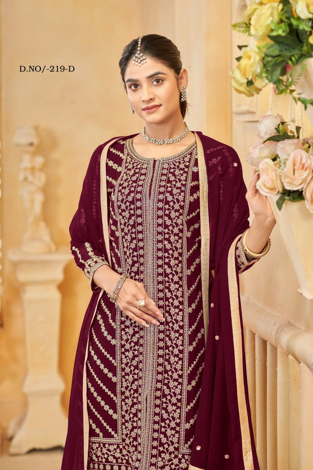 Anaita Maroon Faux Georgette Embroidered Stitched Salwar Suit - Distacart