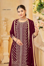 Anaita Maroon Faux Georgette Embroidered Stitched Salwar Suit - Distacart