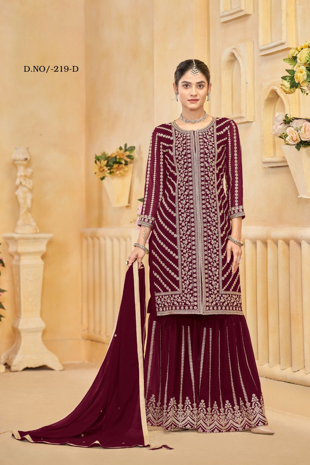 Anaita Maroon Faux Georgette Embroidered Stitched Salwar Suit - Distacart